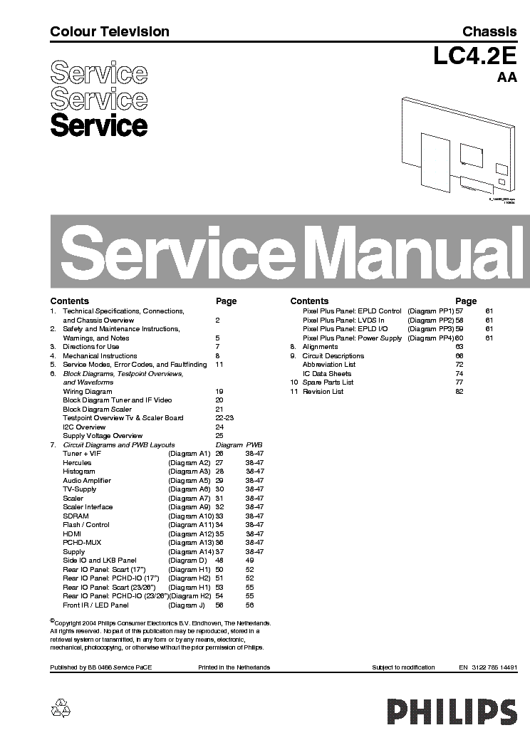 PHILIPS LC4.2EAA CHASSIS LCDTV service manual (1st page)