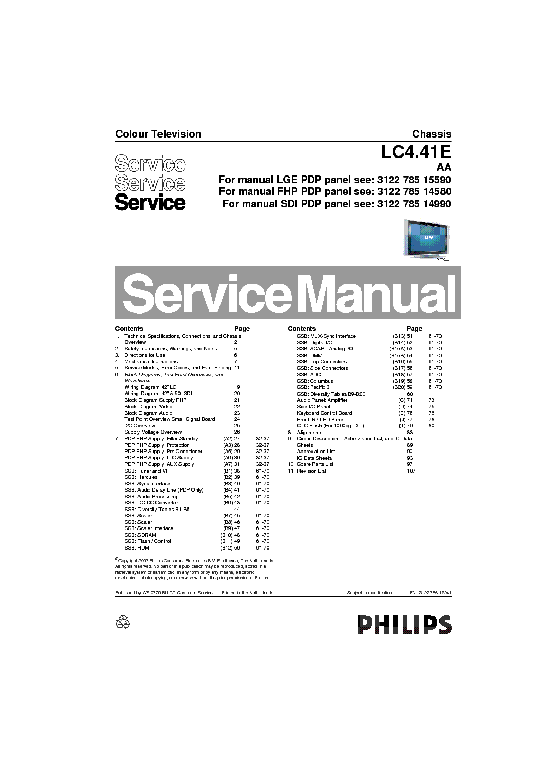 PHILIPS LC4.41E-AA CHASSIS SM service manual (1st page)