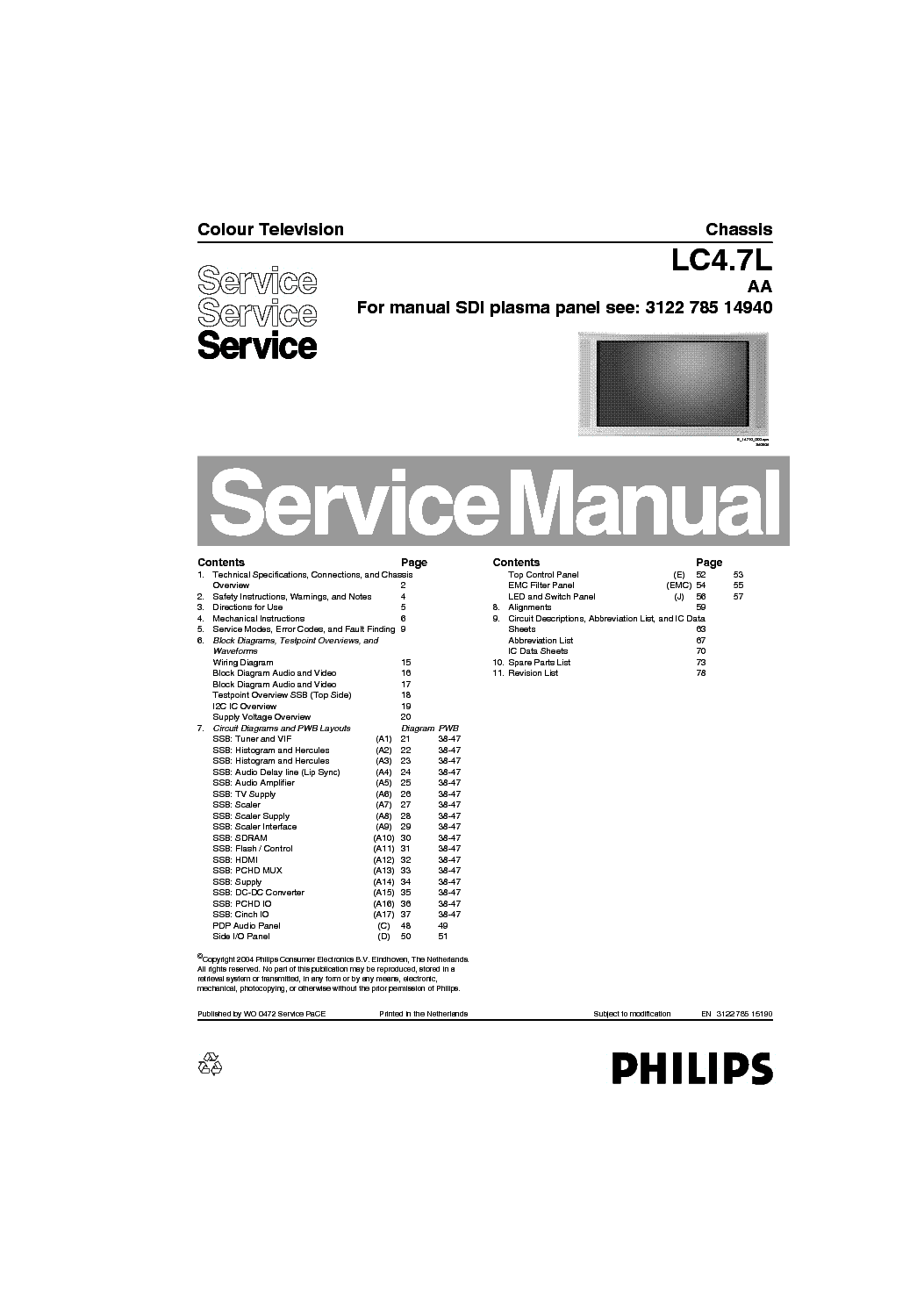 PHILIPS LC4.7LAA 312278515190 service manual (1st page)