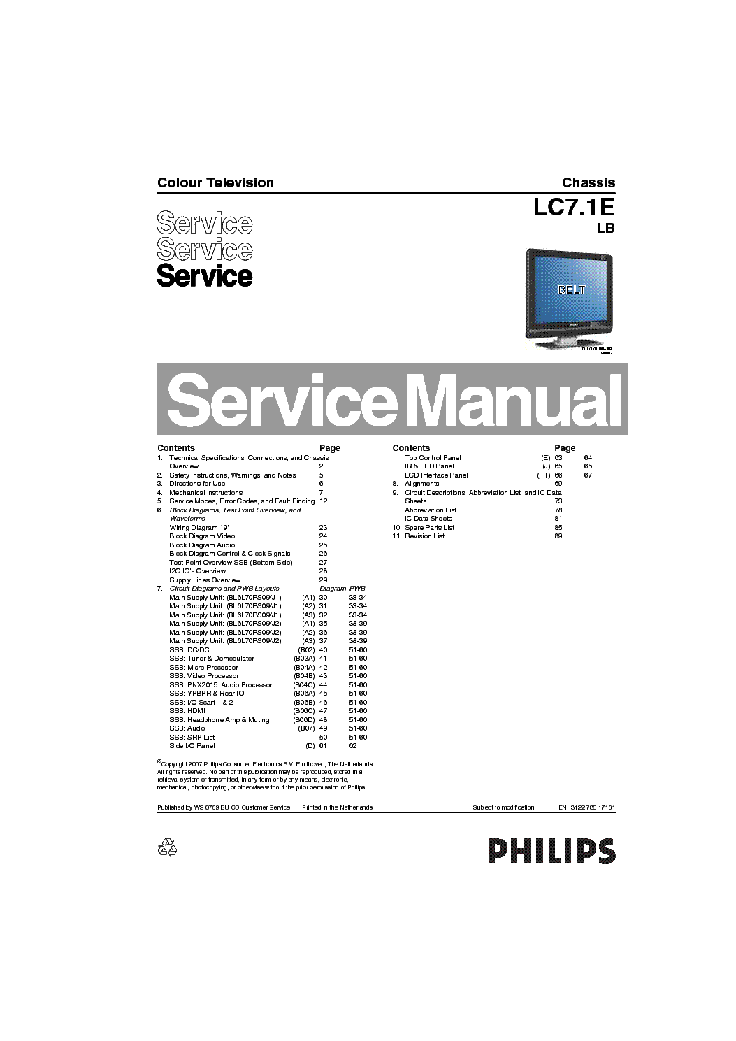 PHILIPS LC7.1E LB CHASSIS LCD TV SM service manual (1st page)