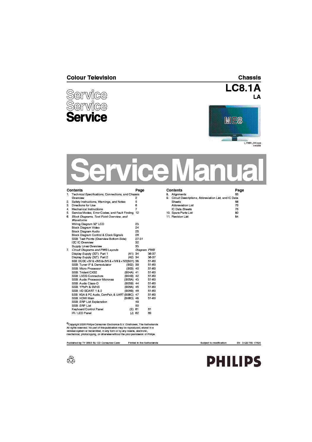 PHILIPS LC8.1ALA 312278517820 service manual (1st page)