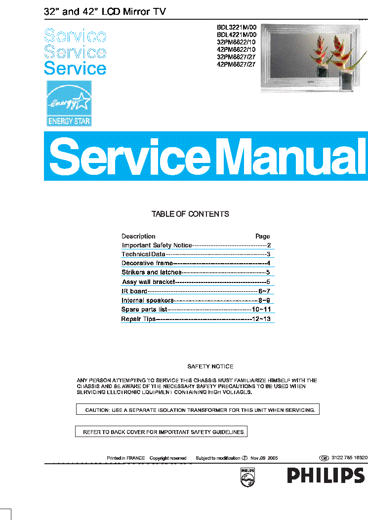 PHILIPS ML1.2E AA CHASSIS LCD TV SM service manual (1st page)