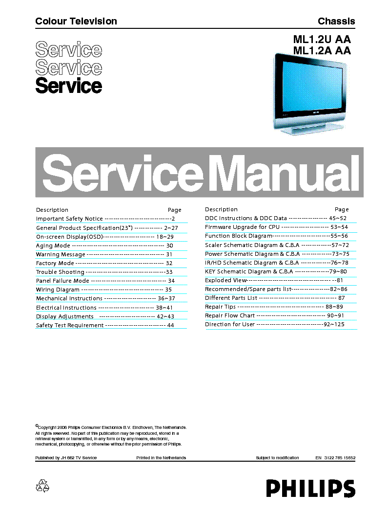 PHILIPS ML1.2U AA ML1.2U AA CHASSIS LCD TV SM service manual (1st page)