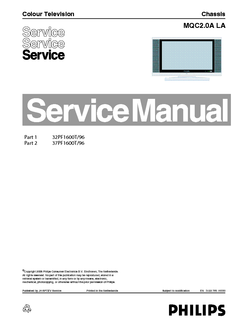 PHILIPS MQC2.0A LA CHASSIS LCD TV SM service manual (1st page)