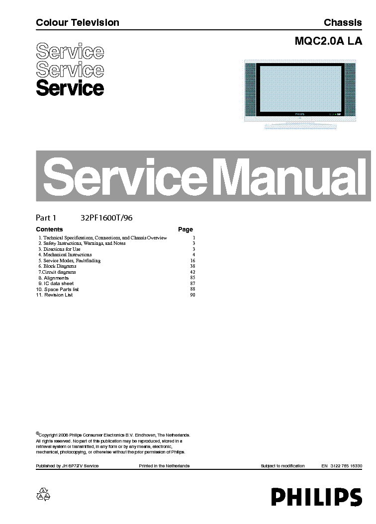 PHILIPS MQC2.0A LA CHASSIS LCD TV SM service manual (2nd page)