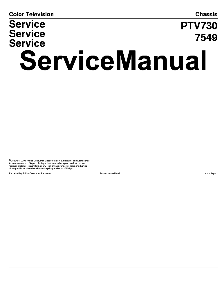 PHILIPS PTV730 CHASSIS PROJECTION TV SM service manual (1st page)