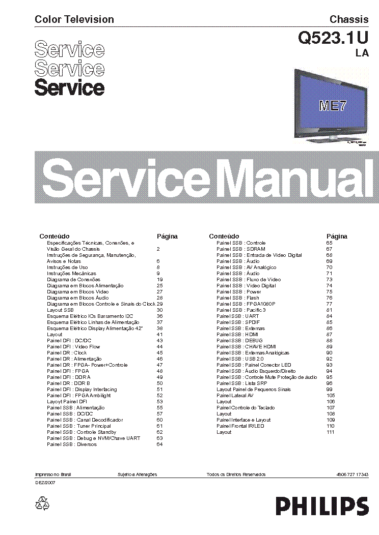 PHILIPS Q523.1ULA 480672717343 42PFL7422D service manual (1st page)