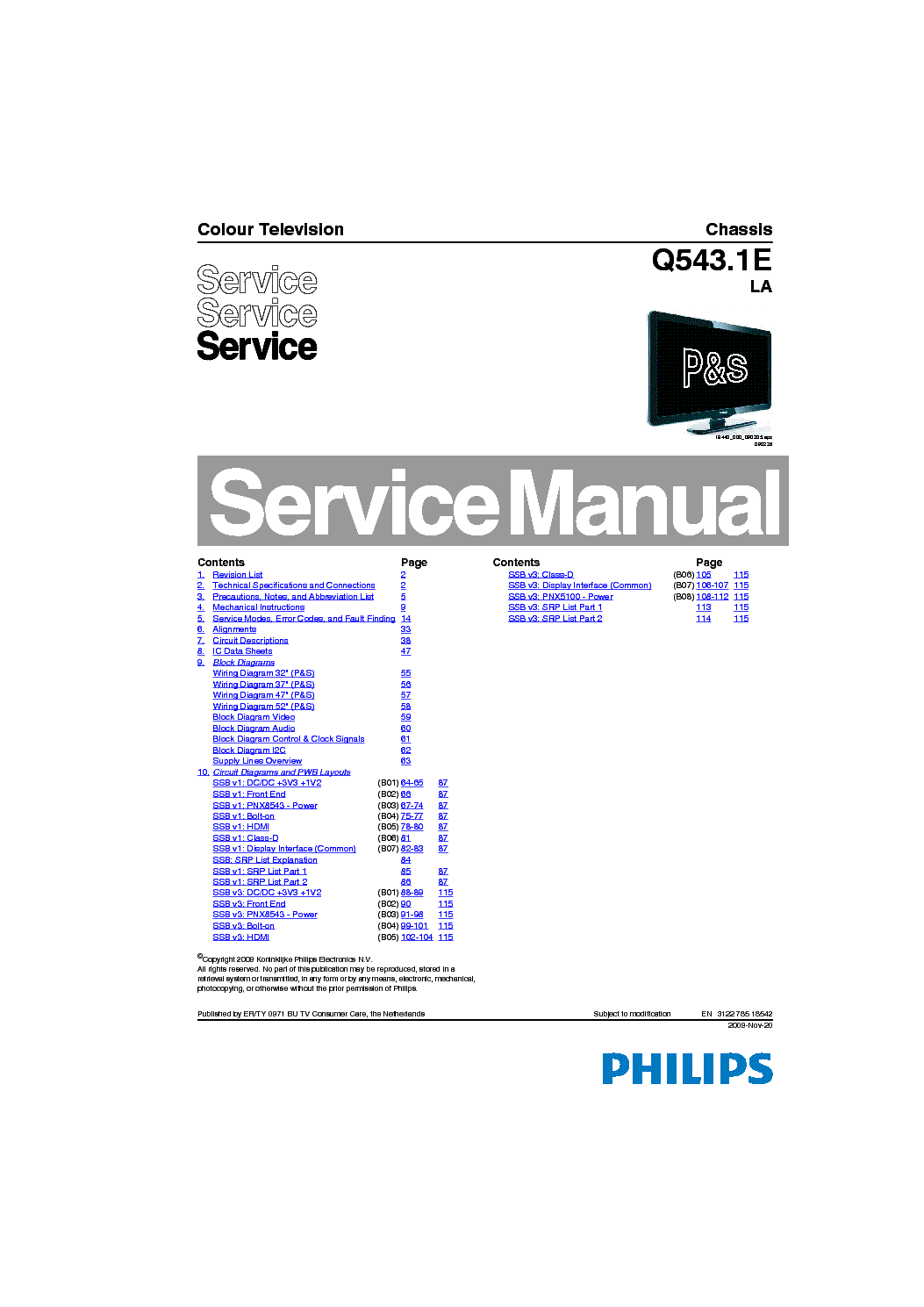 PHILIPS Q543.1ELA 312278518542 service manual (1st page)