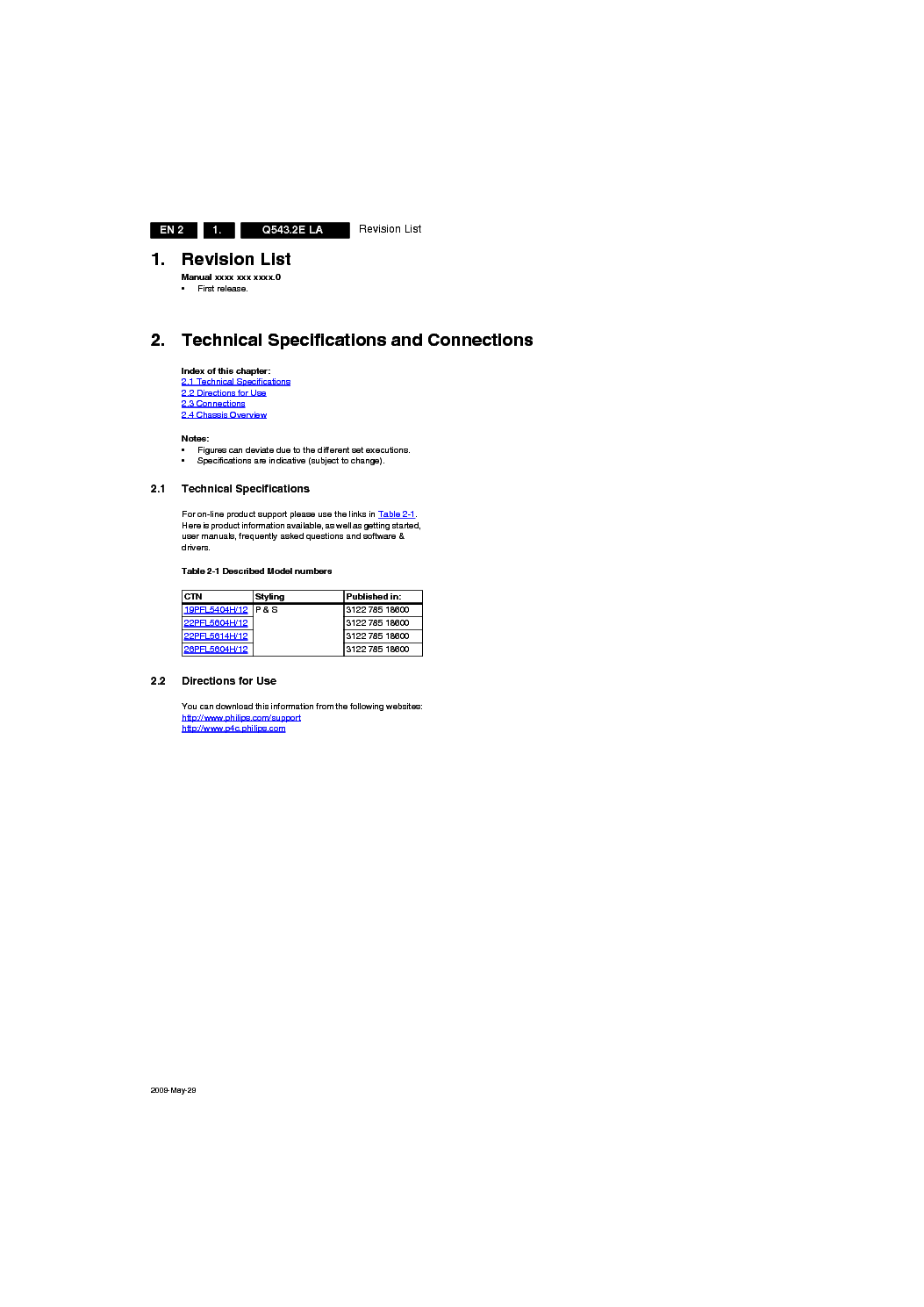 PHILIPS Q543.2E LA CHASSIS LCD service manual (2nd page)