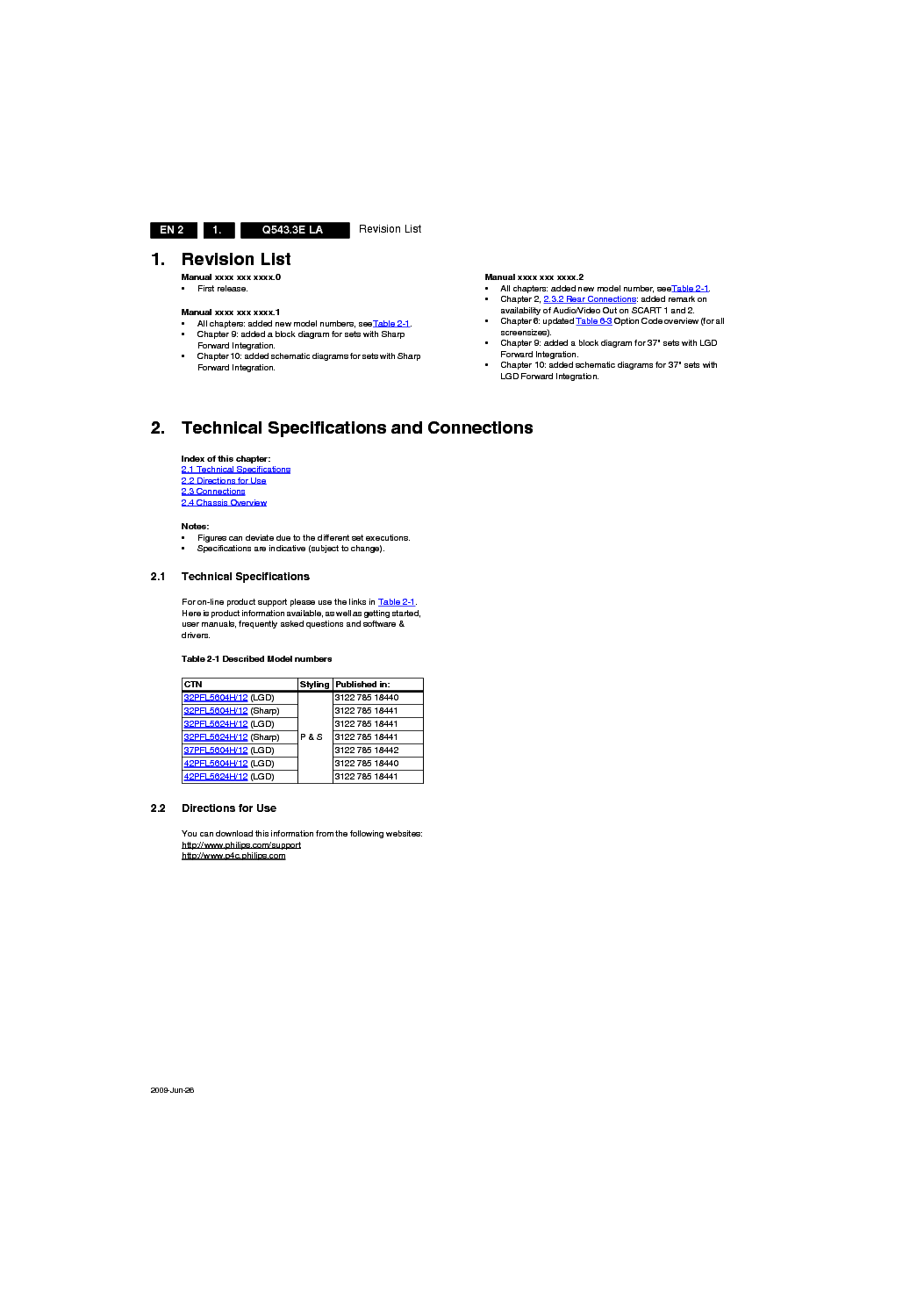PHILIPS Q543.3E-LA SM service manual (2nd page)