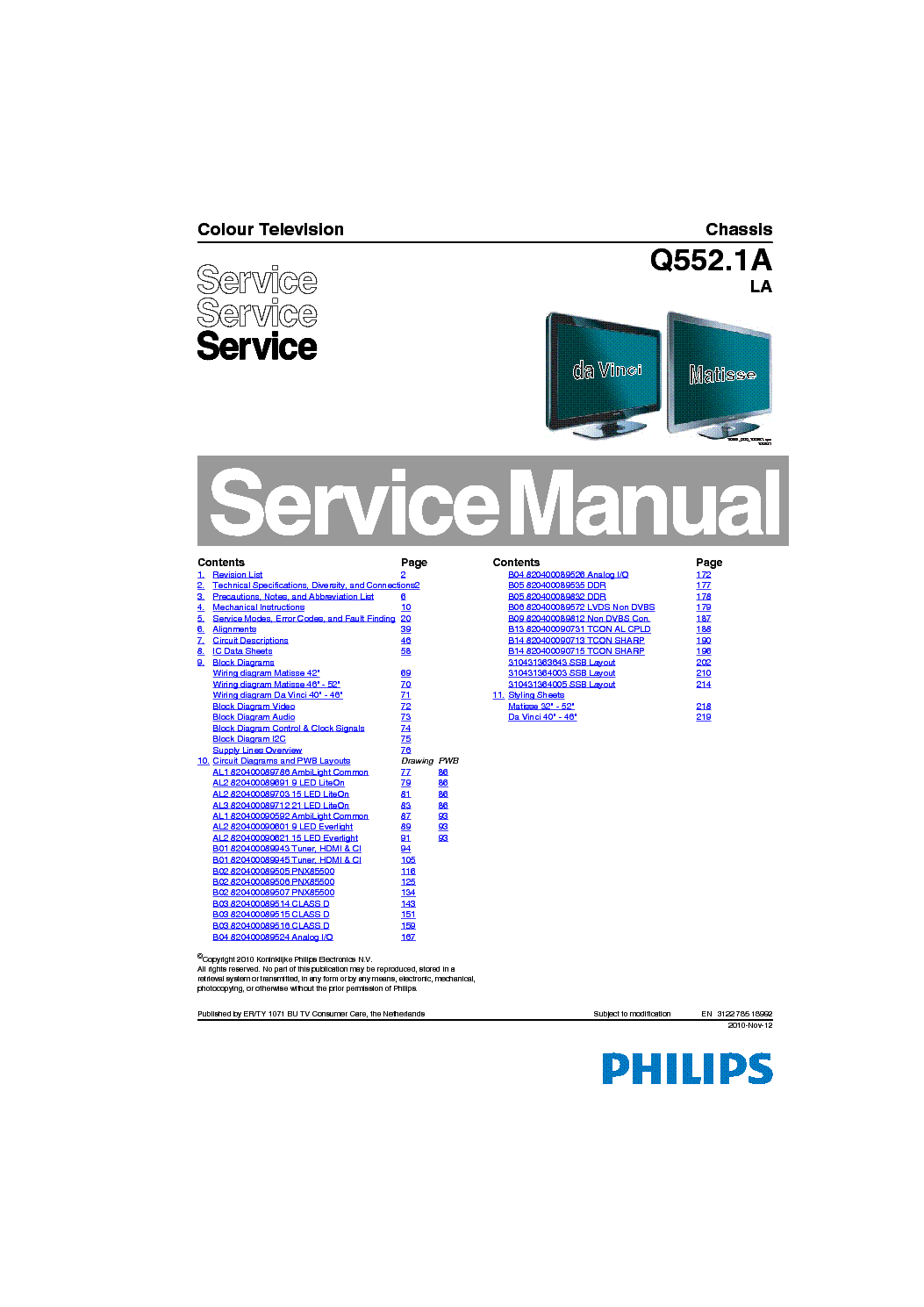 PHILIPS Q552.1A LA CHASSIS LCD TV SM service manual (1st page)