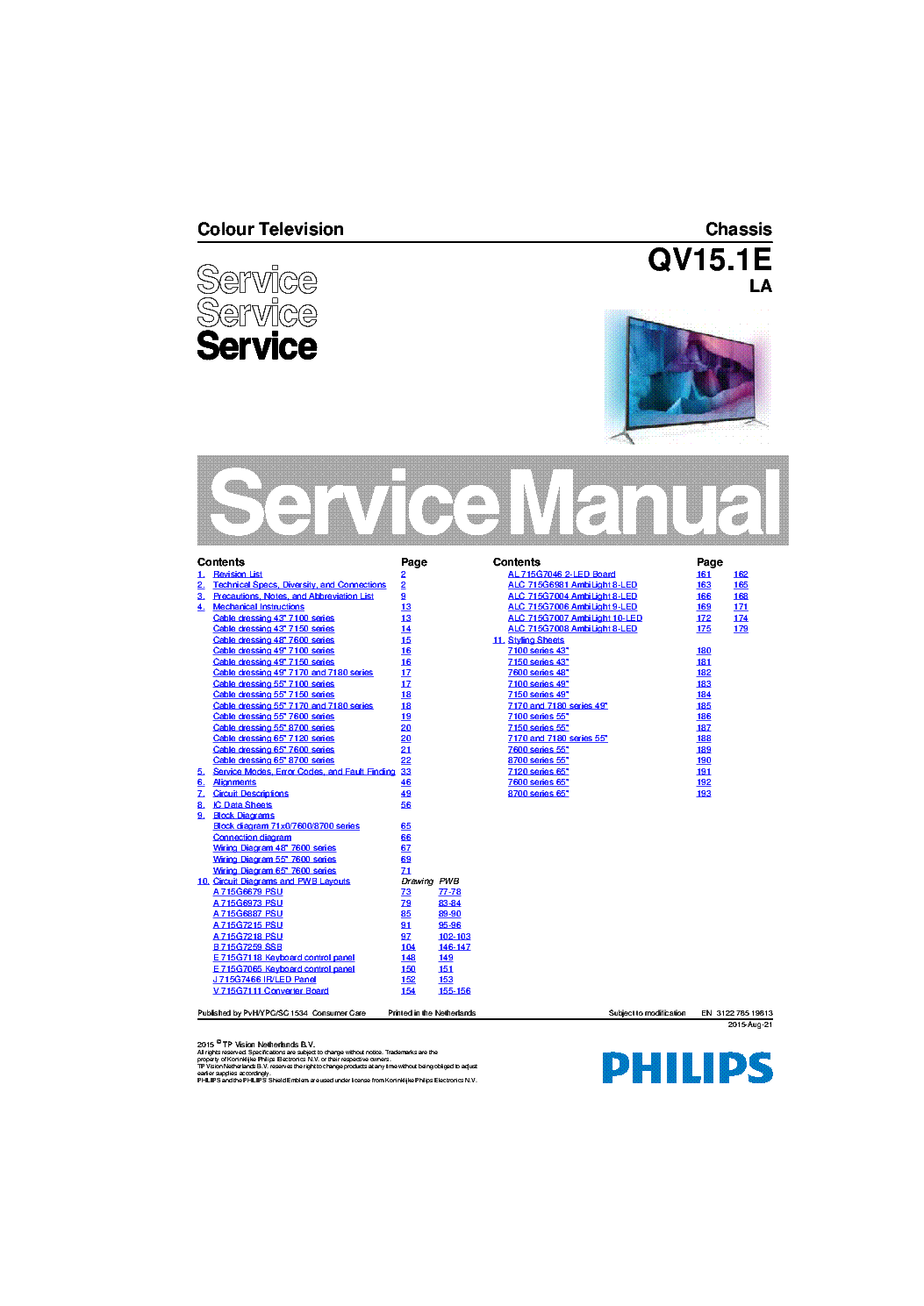 PHILIPS QV15.1ELA CHASSIS 312278519813 150821 service manual (1st page)