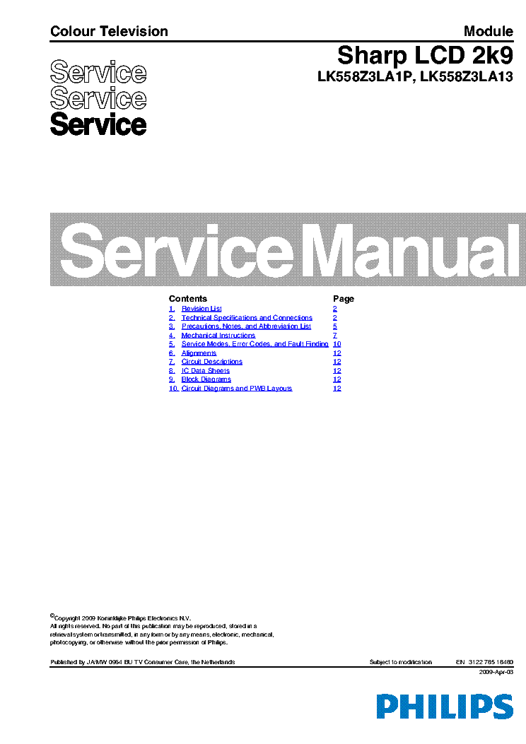 PHILIPS SHARP LCD 2K9 DISPLAY service manual (1st page)