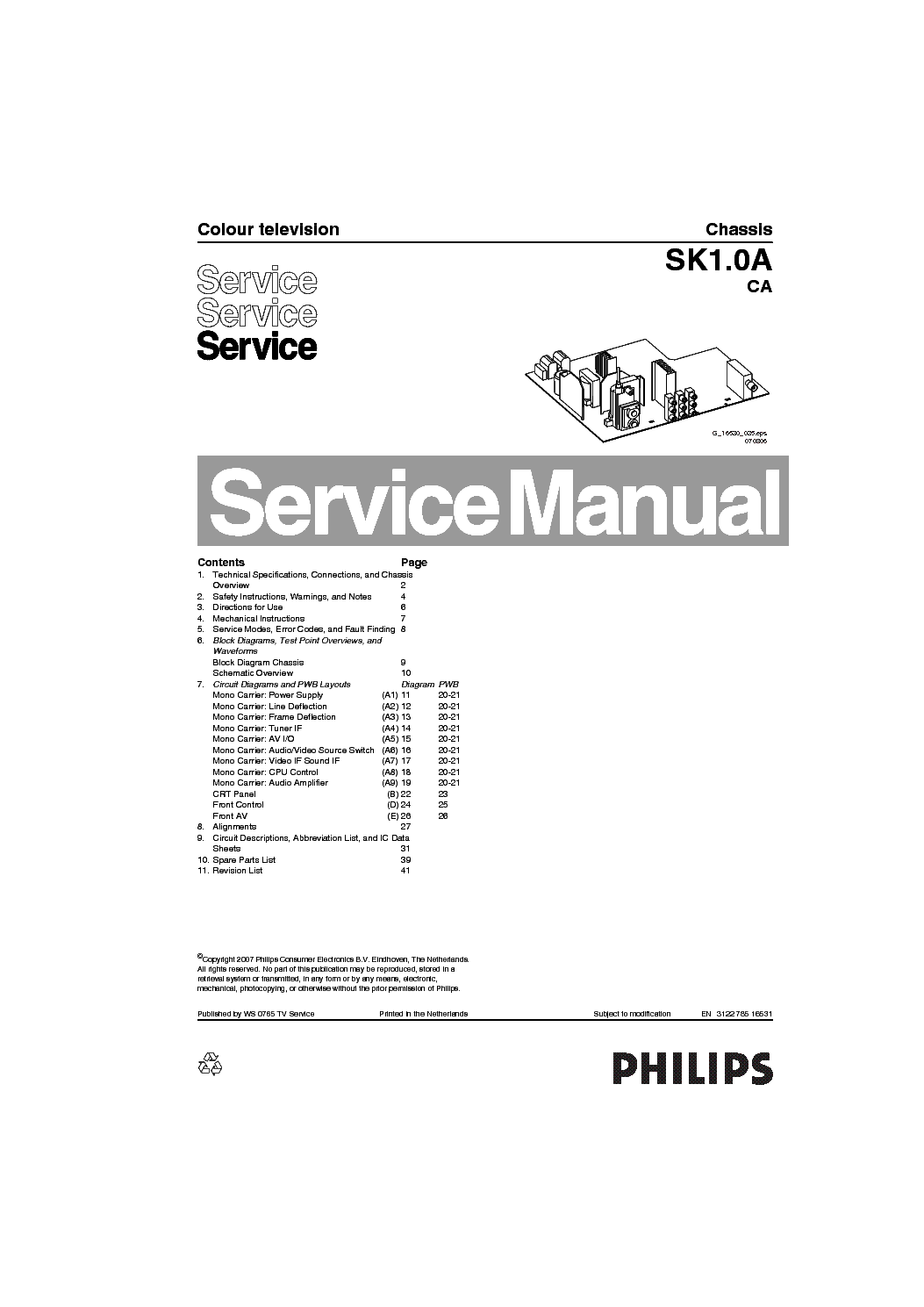 PHILIPS SK1.0A CA CHASSIS 5800-A3P600-00 3P60 SM service manual (1st page)