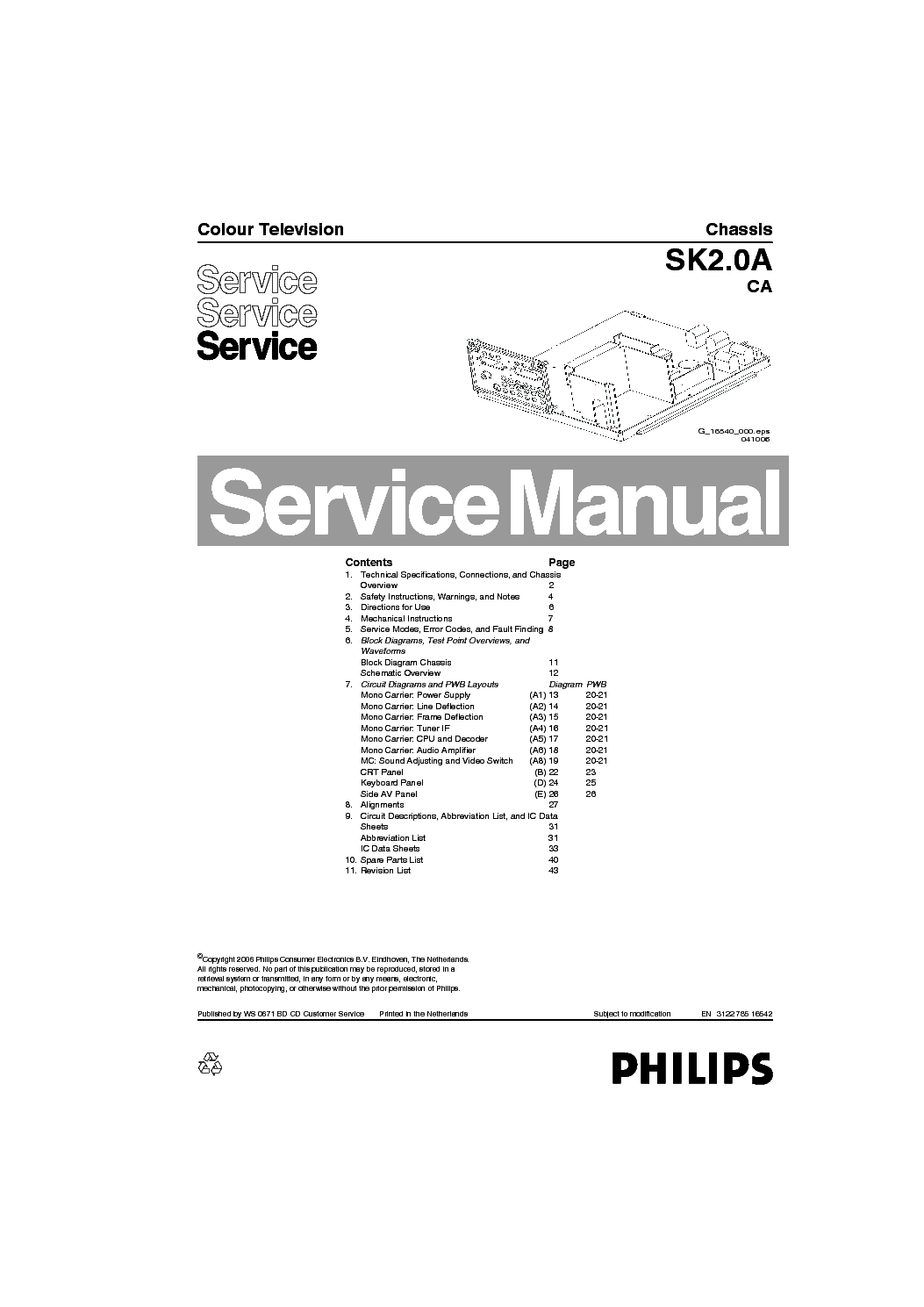 PHILIPS SK2.0A CA CHASSIS SM service manual (1st page)