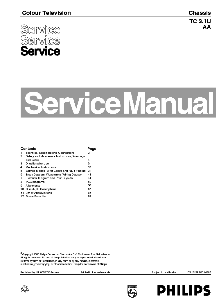 PHILIPS TC3.1U AA CHASSIS SM service manual (1st page)