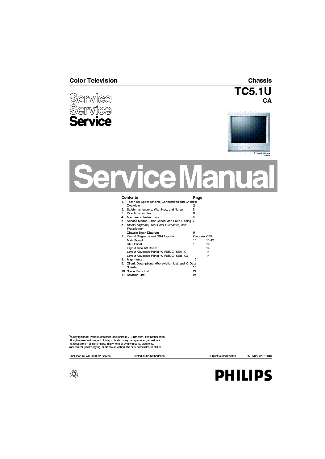 PHILIPS TC5.1U-CA CHASSIS SM service manual (1st page)