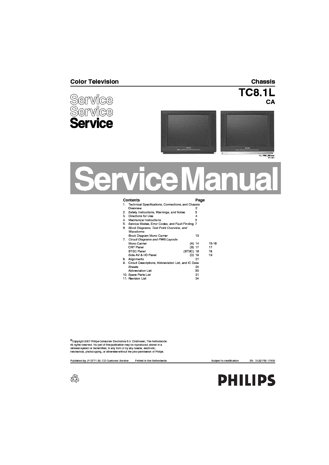 PHILIPS TC8.1L-CA service manual (1st page)