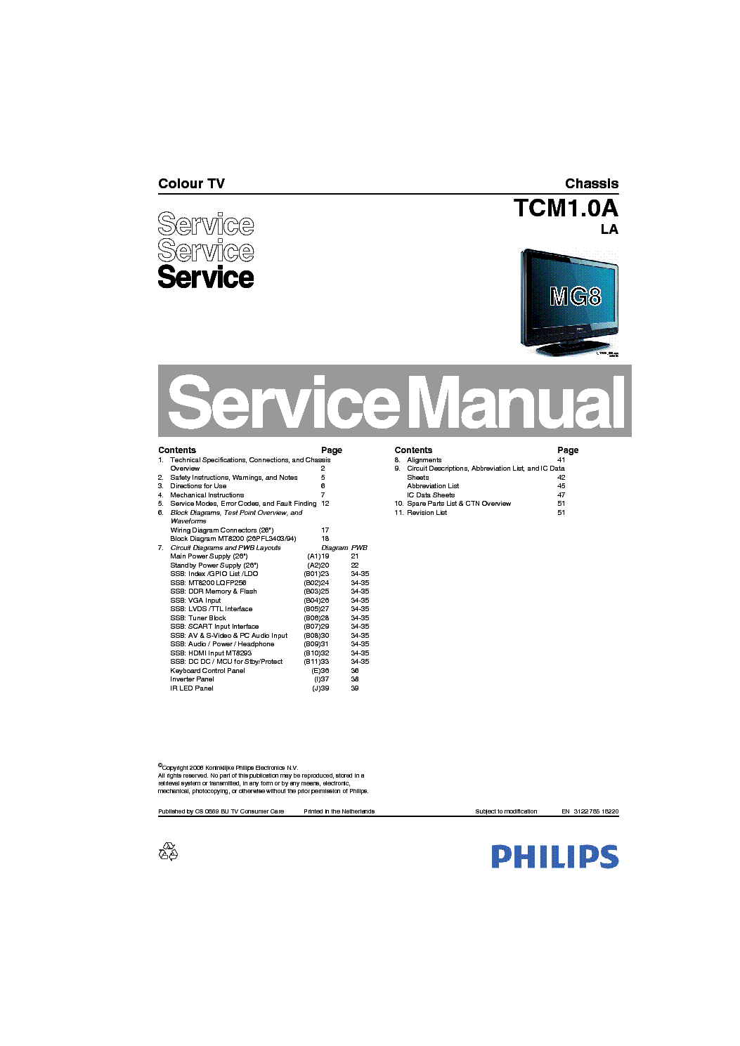 PHILIPS TCM1.0A LA CHASSIS LCD TV SM service manual (1st page)