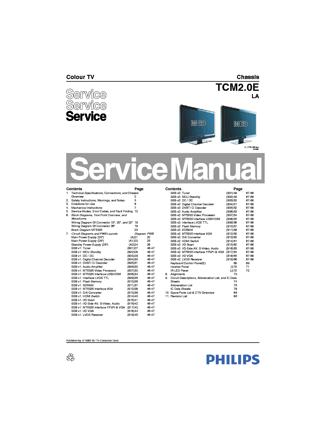 PHILIPS TCM2.0E LA CHASSIS LCD TV SM service manual (1st page)
