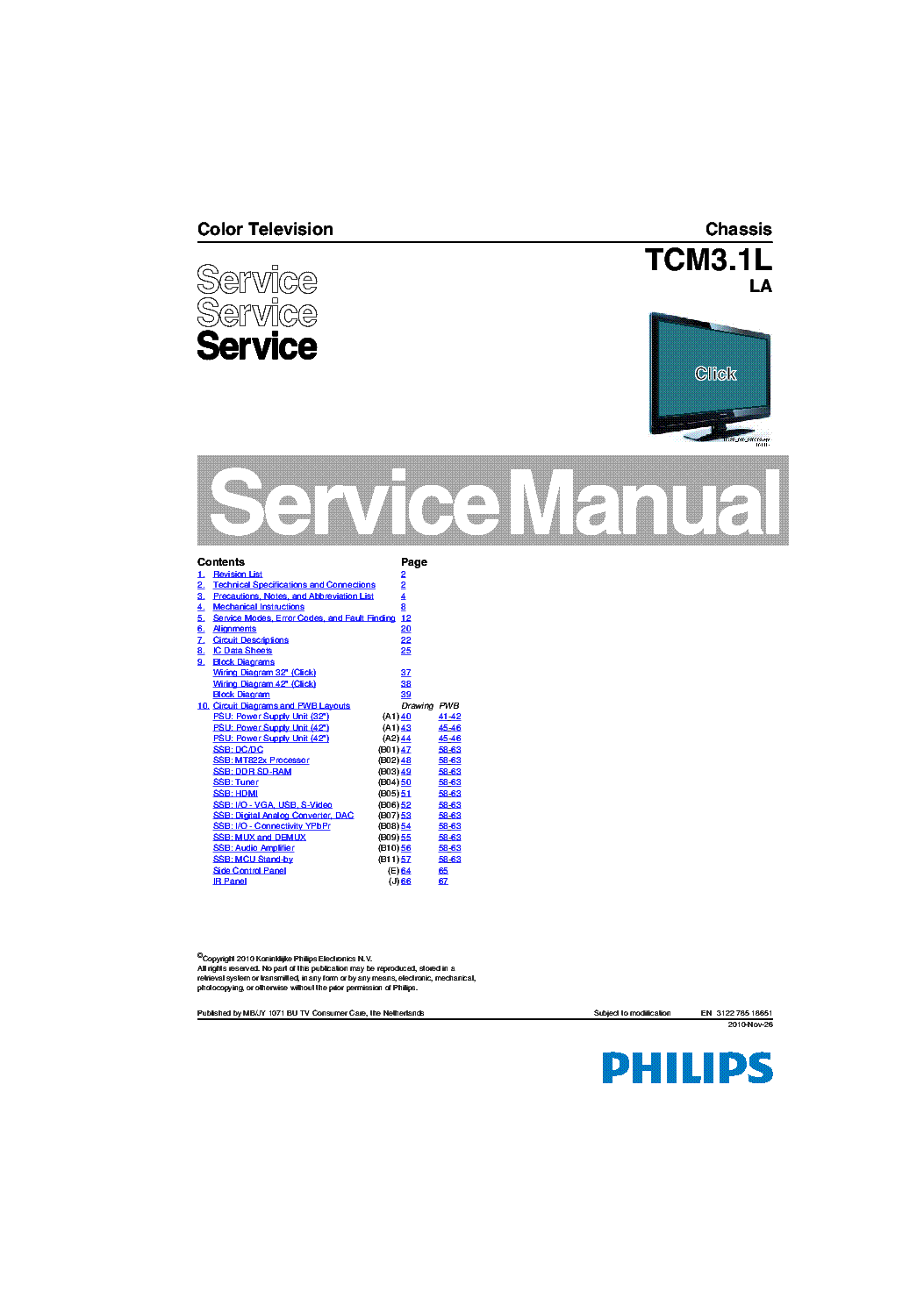 PHILIPS TCM3.1LLA 312278518651 CHASSIS service manual (1st page)