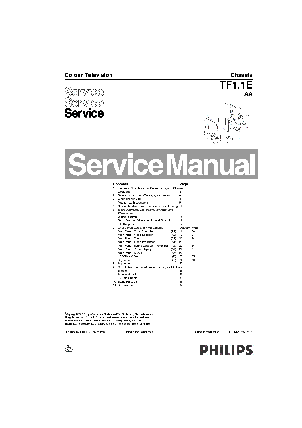 PHILIPS TF1.1EAA CHASSIS LCDTV service manual (1st page)