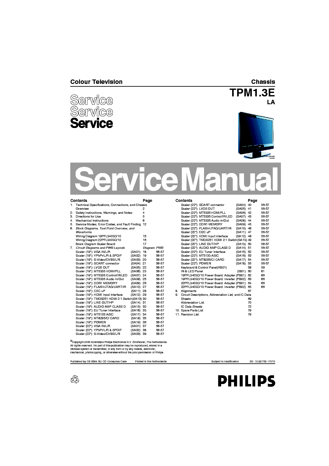 PHILIPS TPM1.3E LA CHASSIS SM service manual (1st page)