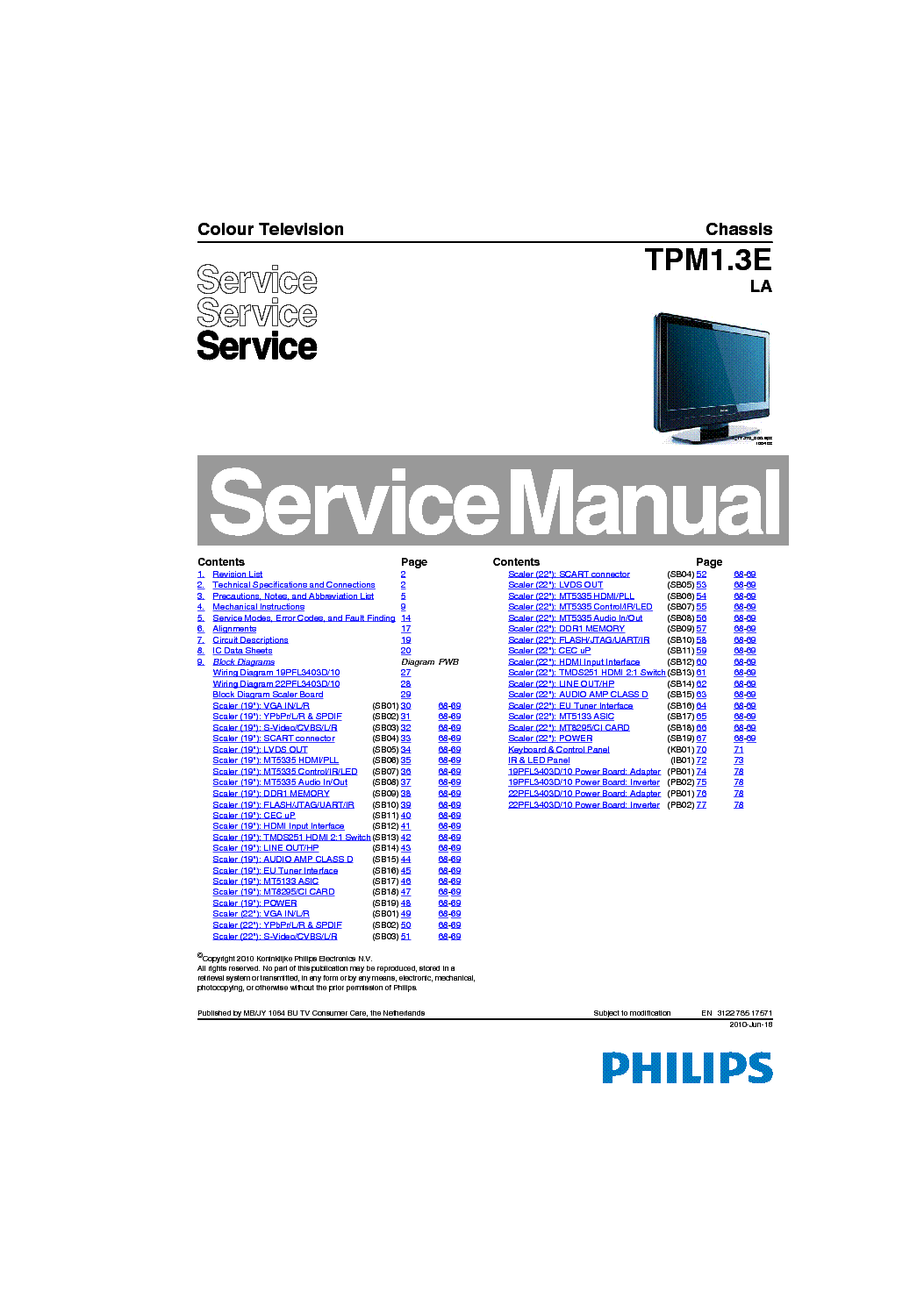 PHILIPS TPM1.3ELA 312278517571 service manual (1st page)