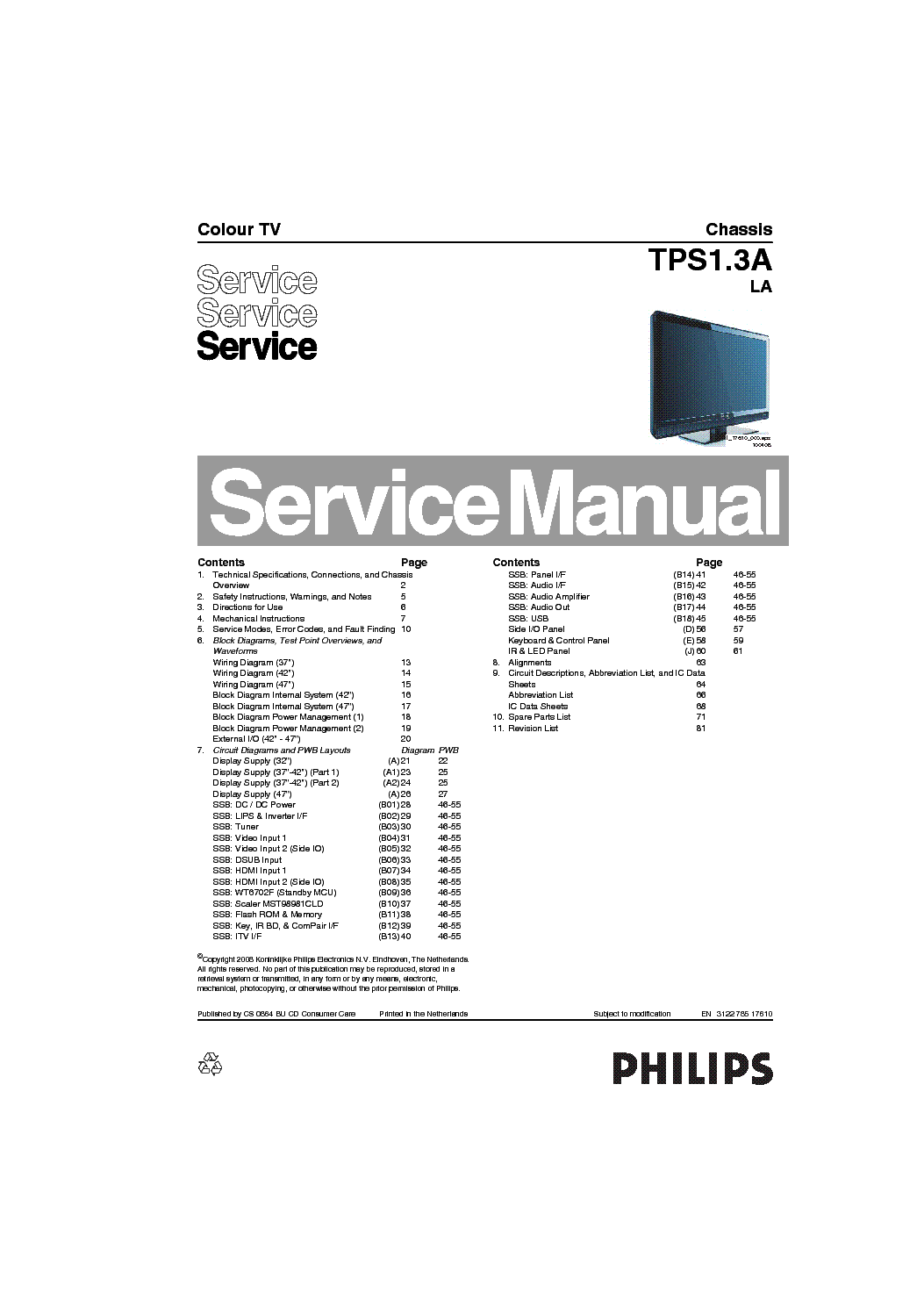 PHILIPS TPS1.3ALA 312278517610 service manual (1st page)