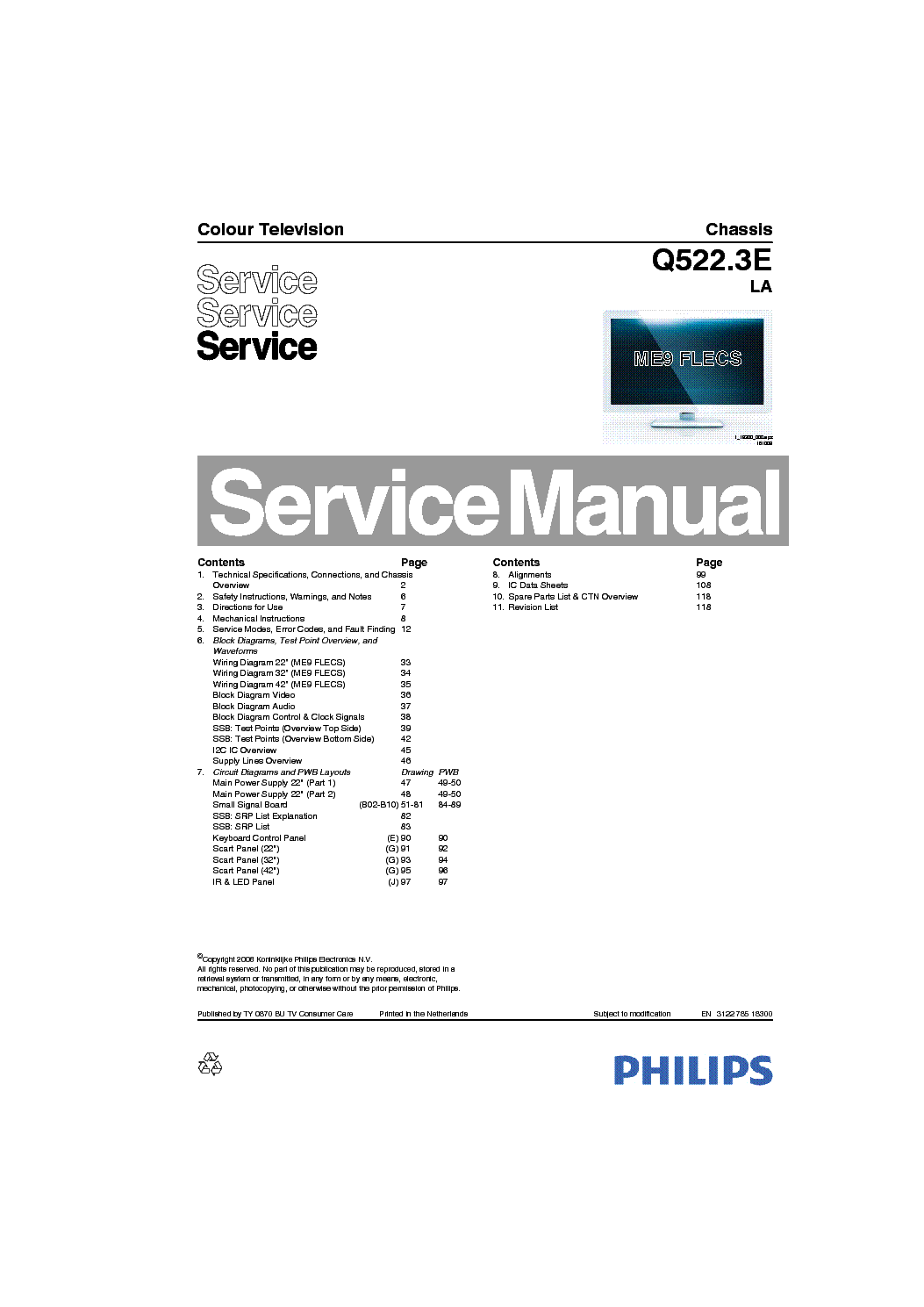 PHILIPS TV-22PFL6403D 12-Q522,3E service manual (1st page)