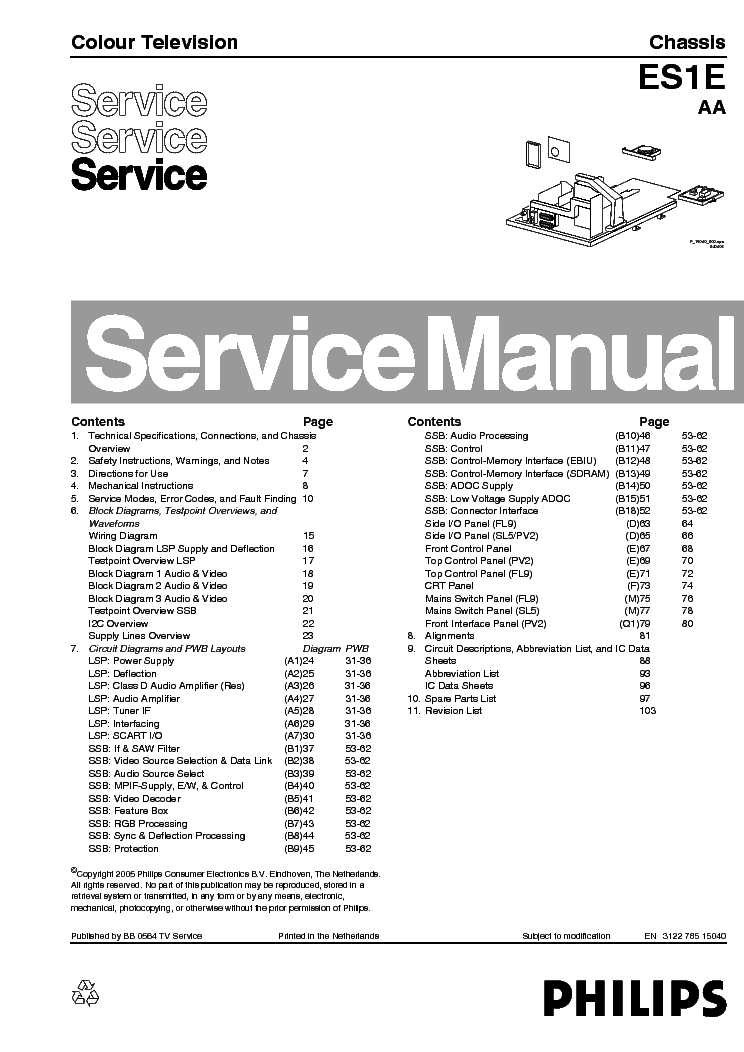 PHILIPS TV CH ES1E AA SERVICE MANUAL service manual (1st page)