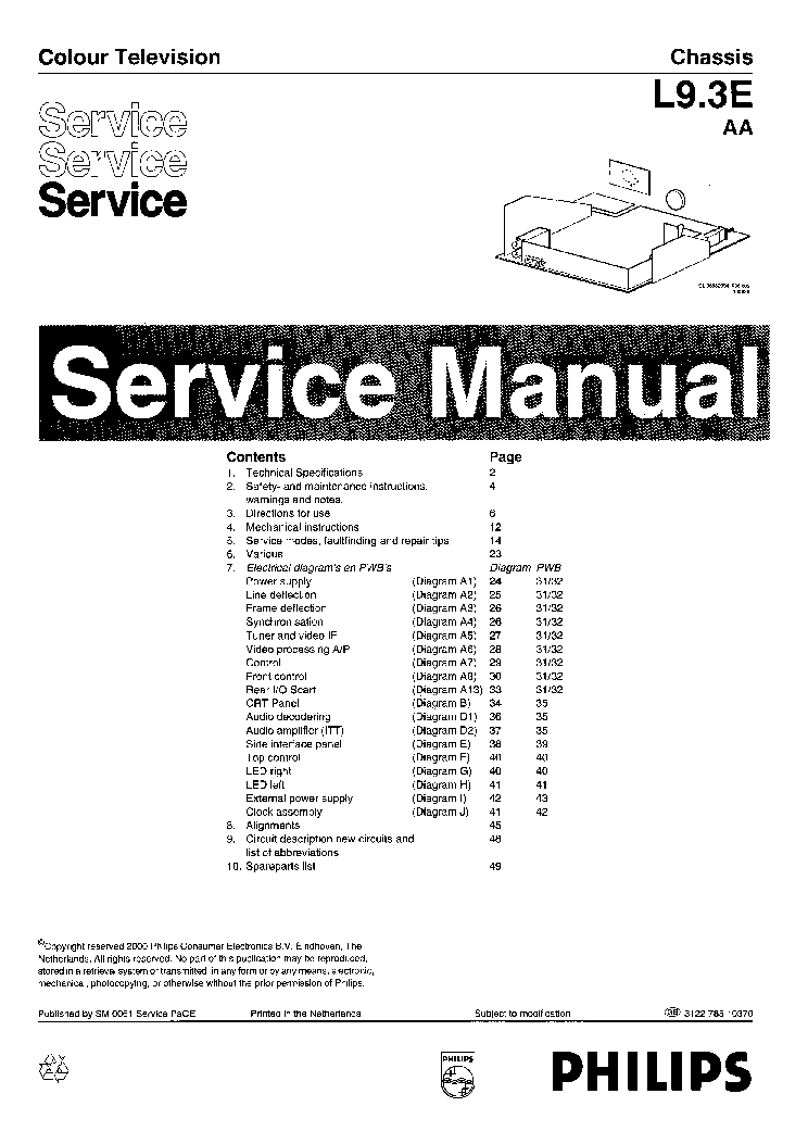 PHILIPS TV CH L9.3E AA SERVICE MANUAL service manual (1st page)