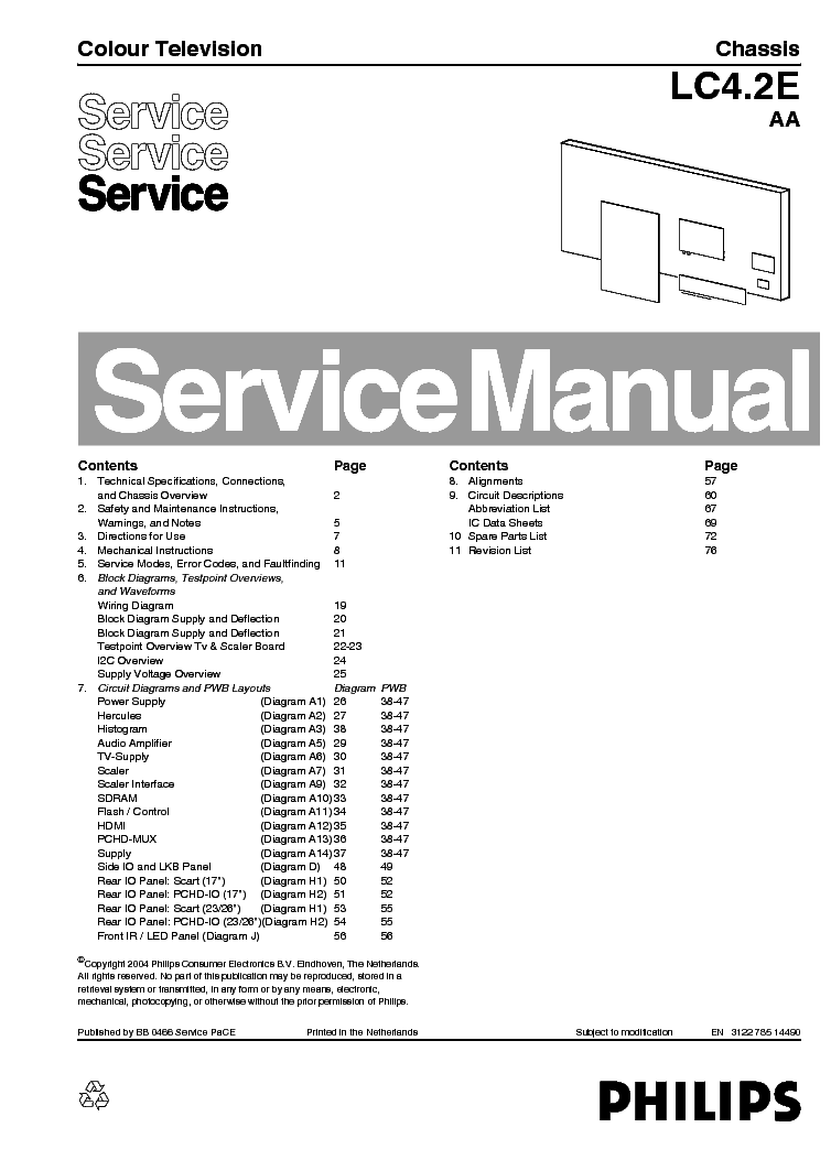 PHILIPS TV CH LC4.2E AA SM service manual (1st page)