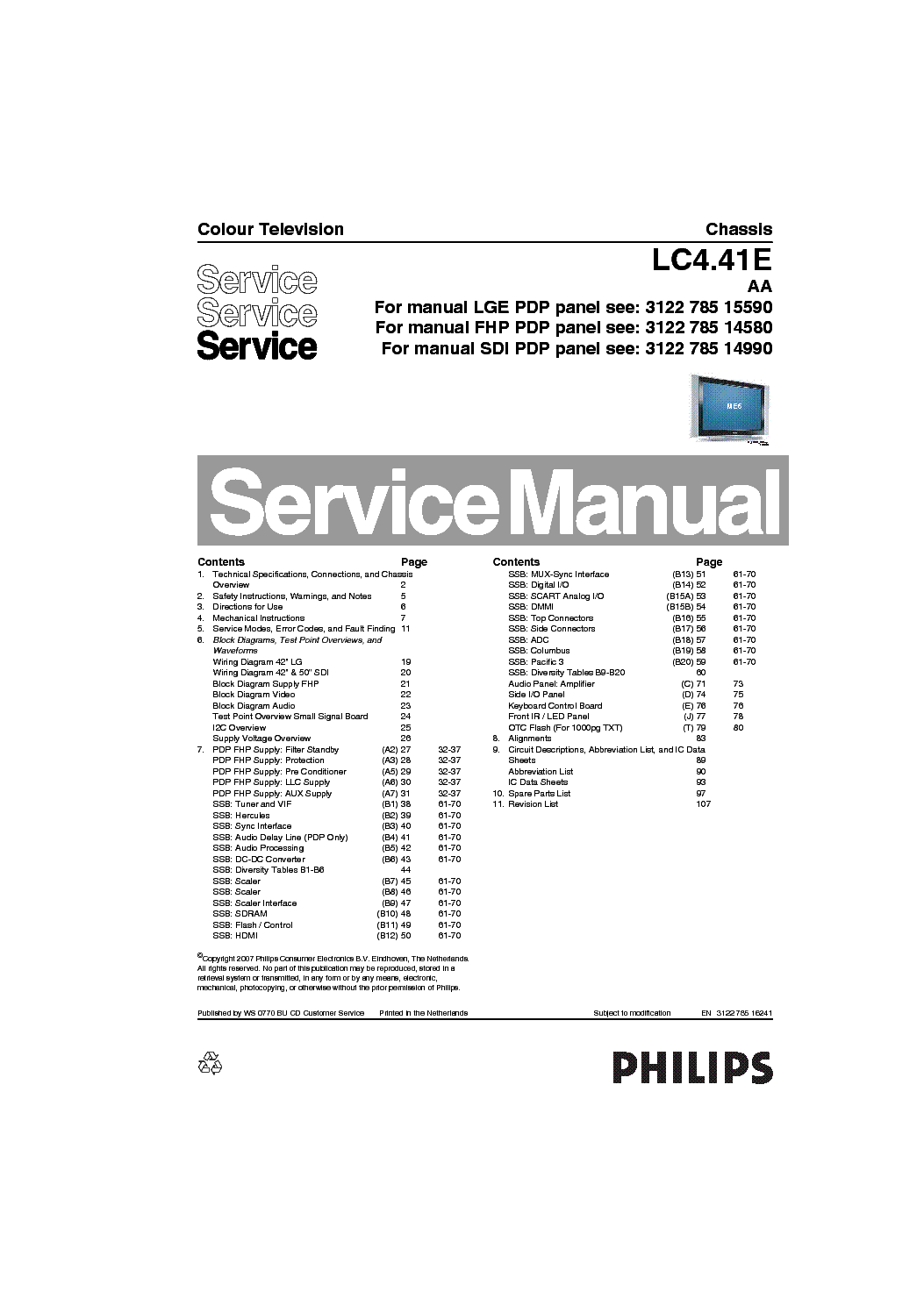 PHILIPS TV CH LC4.41E AA SERVICE MANUAL service manual (1st page)