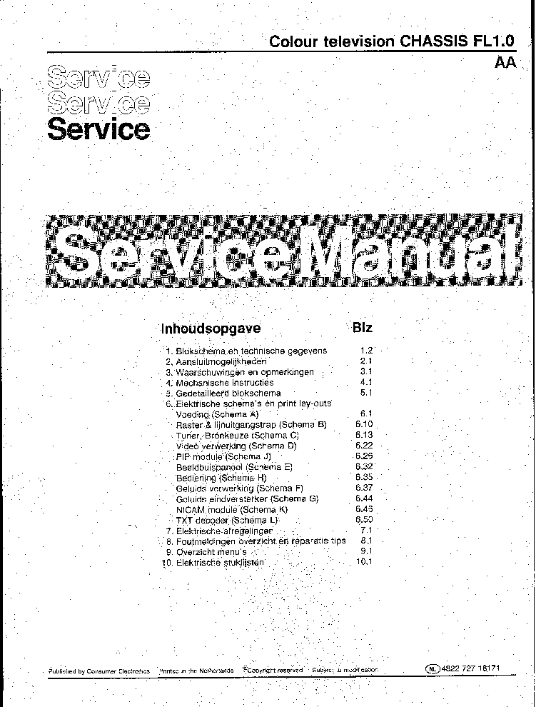 PHILIPS TV CHASSIS FL1.0 service manual (1st page)