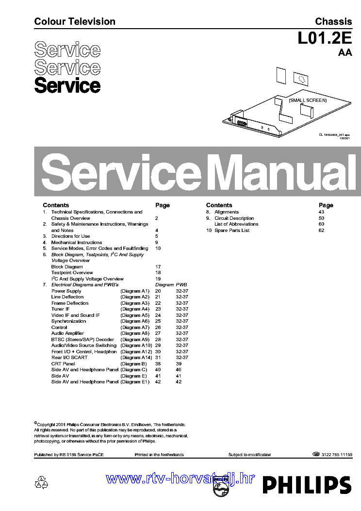 PHILIPS TV CHASSIS L01.2E AA service manual (1st page)