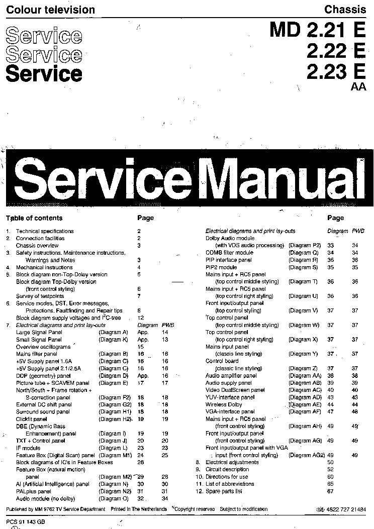 PHILIPS TV MD-2.21E AA-2.22E AA-2.23E AA service manual (1st page)