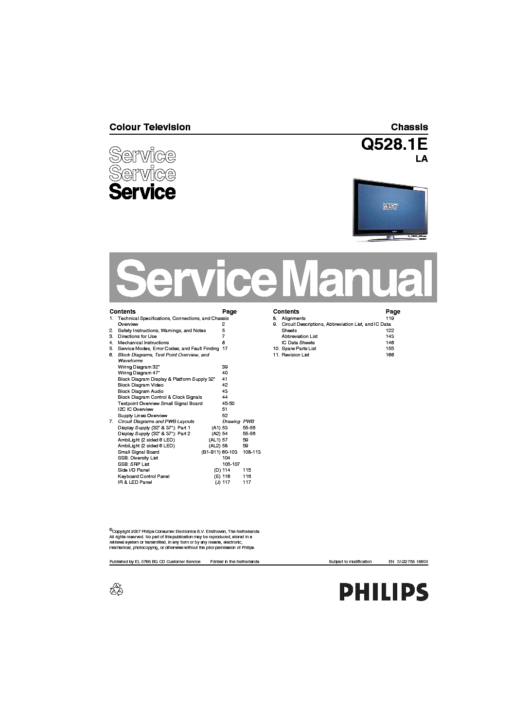 PHILIPS TV Q528.1ELA FULL SM service manual (1st page)