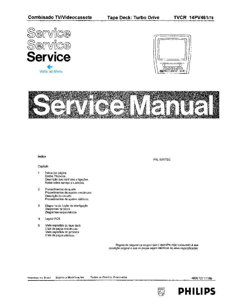 PHILIPS TVCR 14PV-461 service manual (1st page)