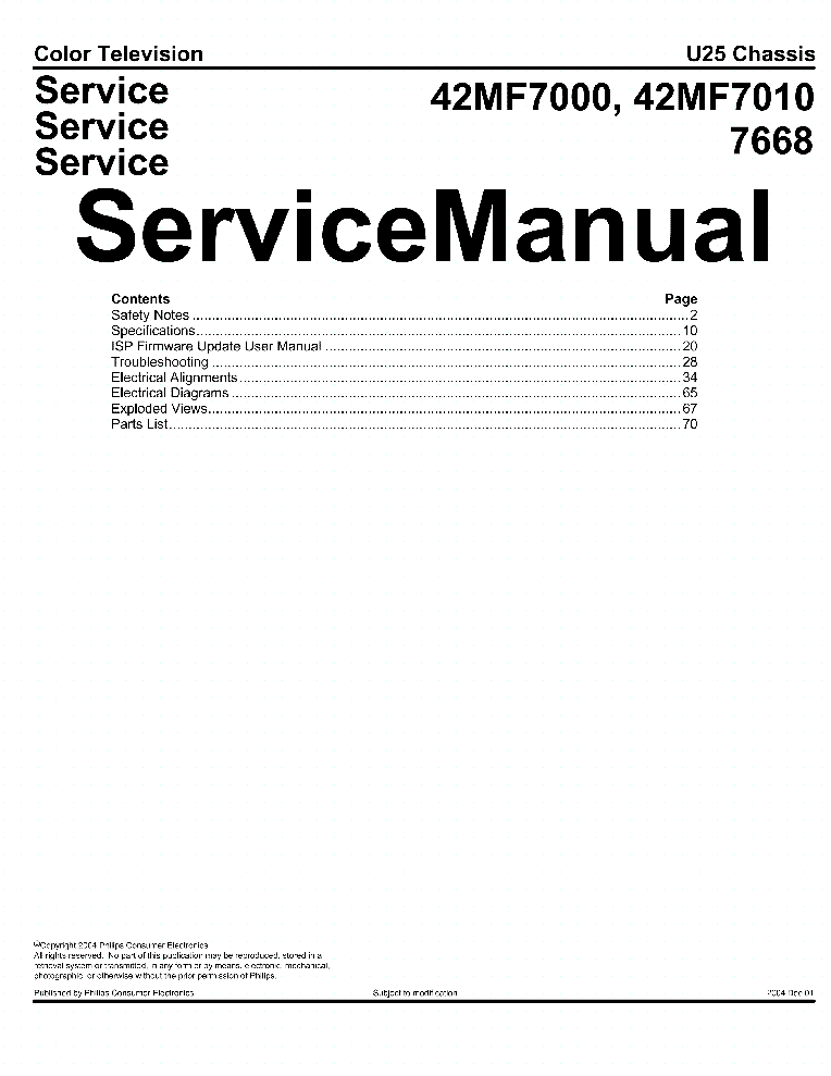 PHILIPS U25 CHASSIS PLASMA TV SM service manual (1st page)