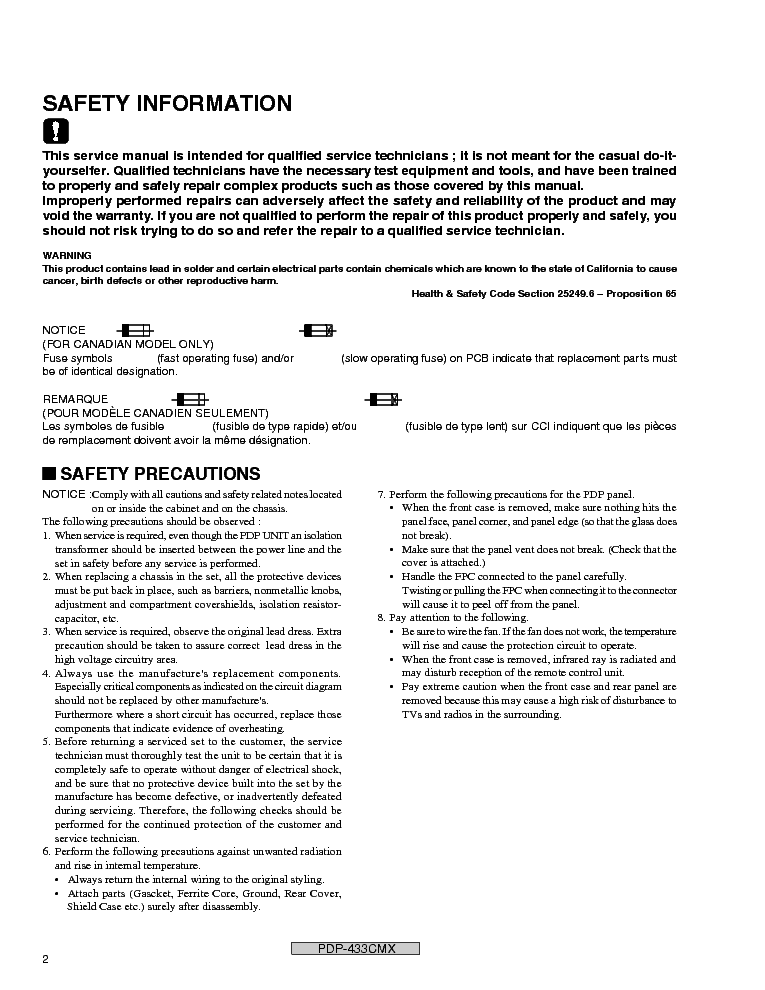 PIONEER PDP-433CMX MXE Service Manual download, schematics, eeprom