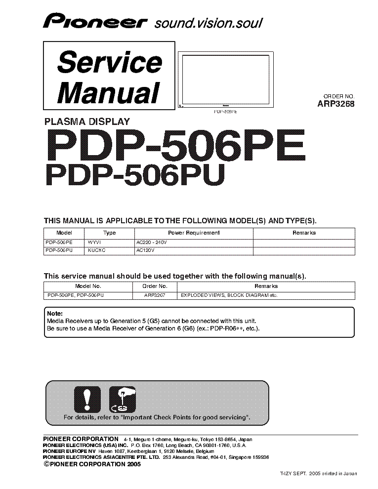 PIONEER PDP-506PE PDP-506PU ARP3268 service manual