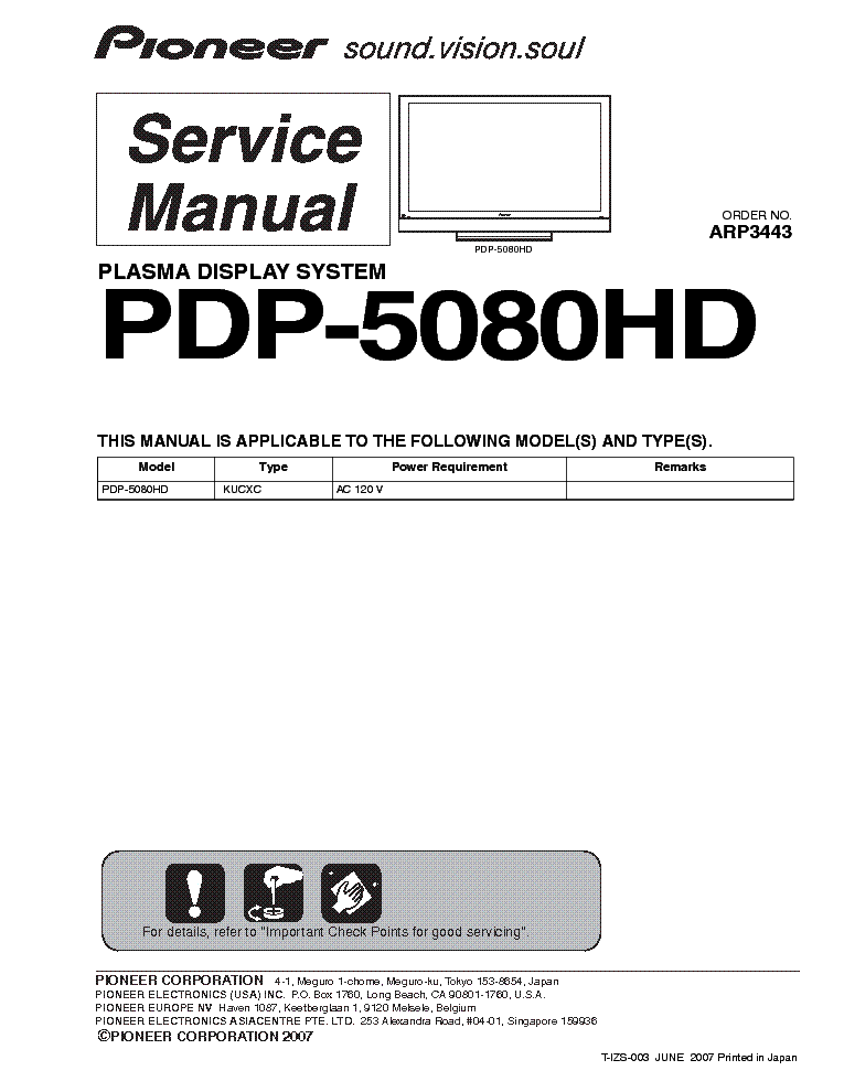 PIONEER PDP-5080HD SM service manual