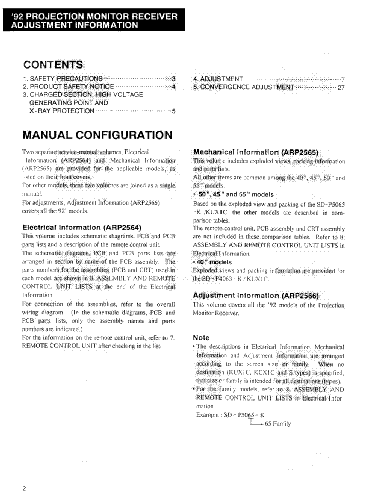 PIONEER PROJECTION MONITOR ADJUSTMENT INFORMATION   ARP2566 service manual (2nd page)