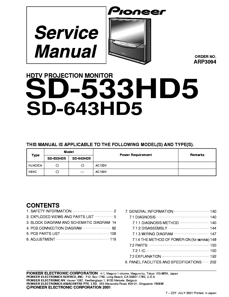 PIONEER SD-533HD5 643HD5 service manual (1st page)