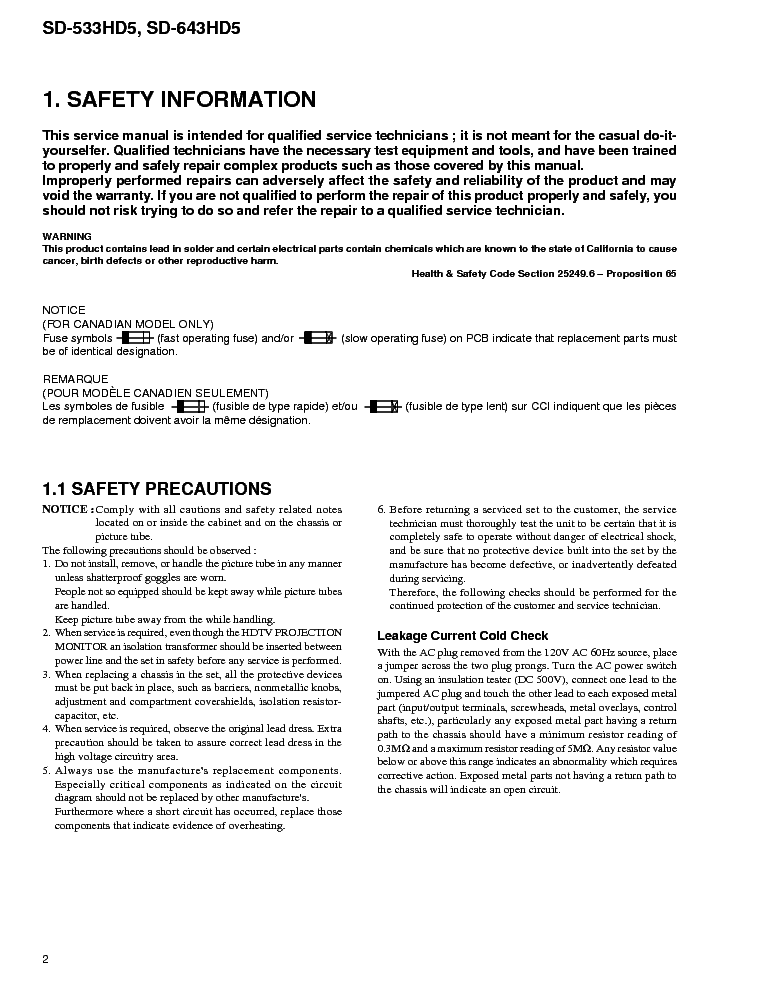 PIONEER SD-533HD5 643HD5 service manual (2nd page)