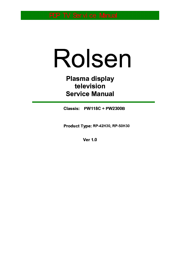 ROLSEN RP42H30 RP50H30 CH PW118C PW2300B SM service manual