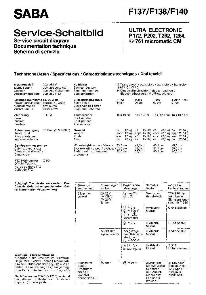 SABA F137 F138 F140 service manual