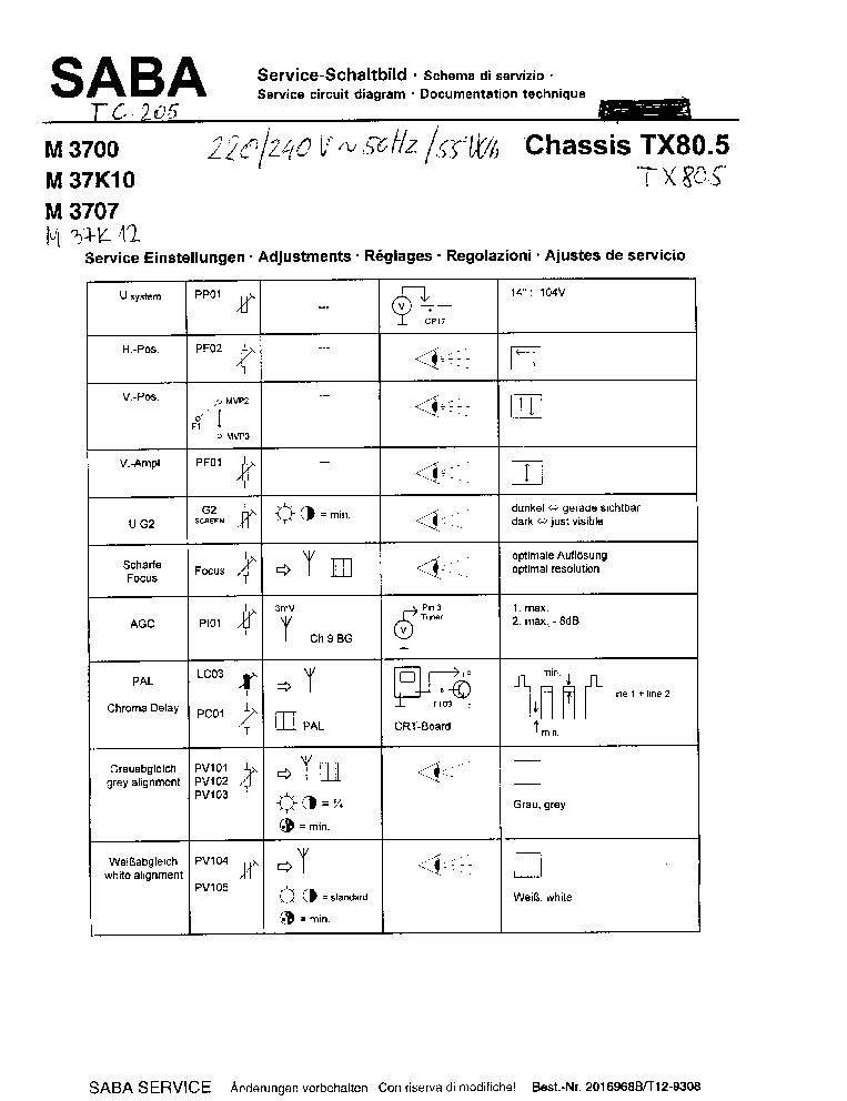 SABA M3700 37K10 3707-CH-TX80.5 service manual