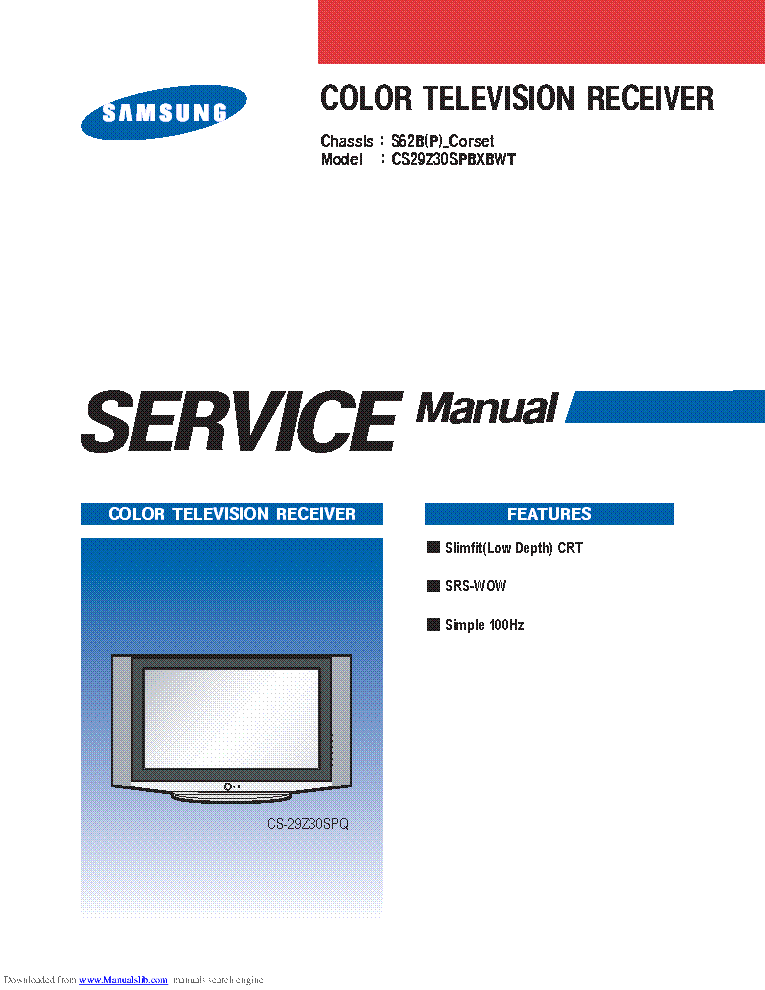SAMSUNG CS29Z30SPBXBWT CHASSIS S62B CORSE SM service manual (1st page)